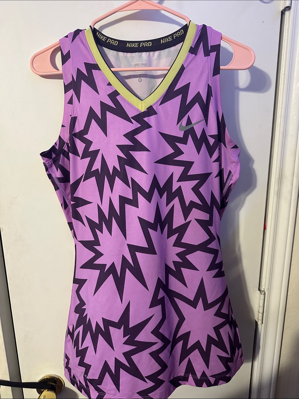 Nike Purple Graphic V-Neck Tank with Lime Trim